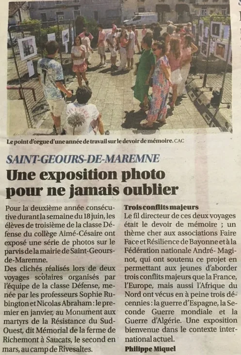 Jeunesse, défense, mémoire et résilience